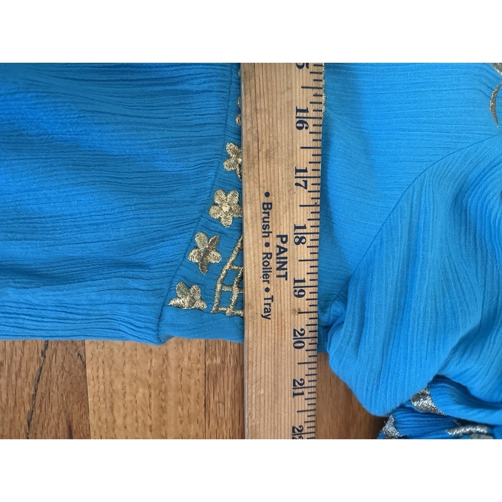 Soft Surroundings Zaneta turquoise blue gold embroidered dress SIZE PL - Picture 10 of 11